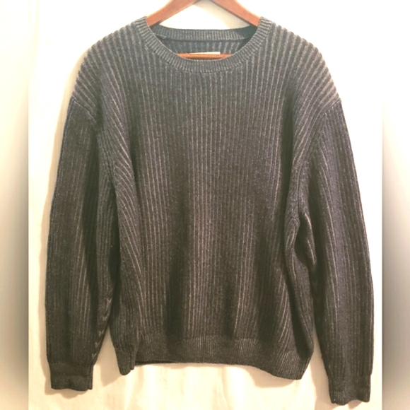 Men’s Orvis Crewneck Wool Cashmere Blend Sweater Blue Gray Heathered Stripe Sz L - Picture 2 of 6